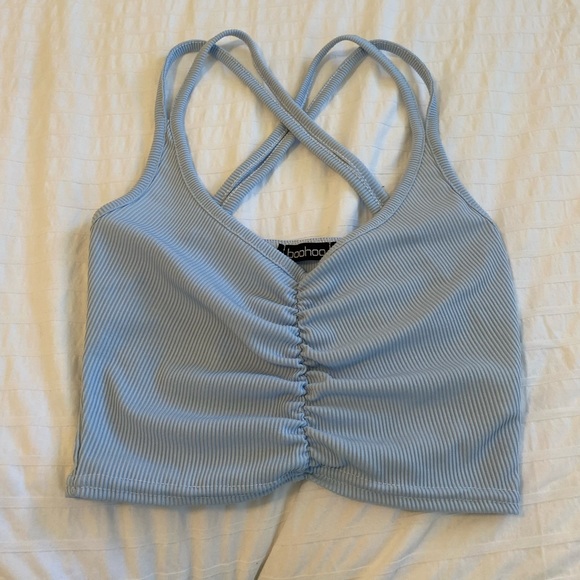 Blue ribbed crop top - Picture 1 of 3
